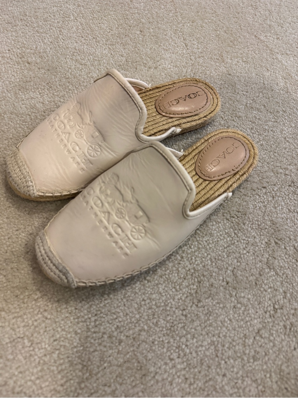 Coach Cream Leather Embossed Espadrille Mule